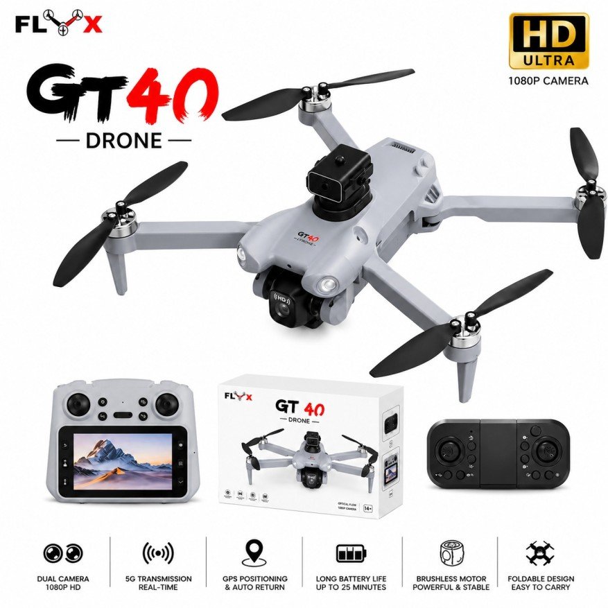 GT 40 PRO Drone RC Remote Control Brushless Motor Version with Dual 720P Camera, Dual Battery, Foldable Design & Stable Flight for Beginners