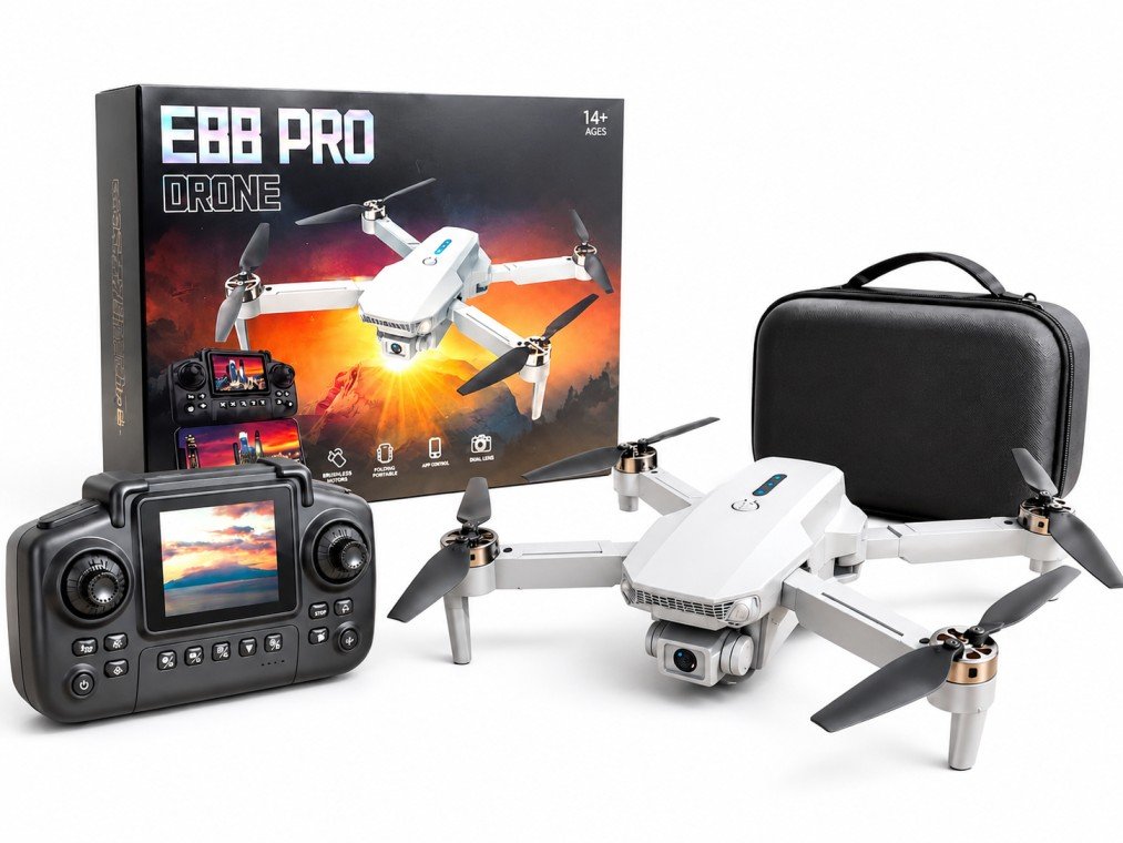 E88 Pro Display Drone with Dual Camera, Dual Battery, 2 Brushless Motors, RC Remote Control, Foldable Design, Stable Flight & Beginner-Friendly Quadcopter