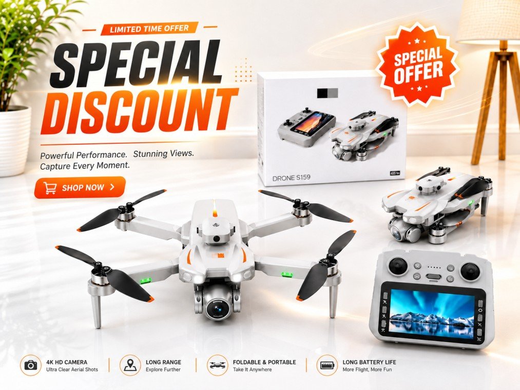 M1 Drone with RC Display Remot Camera | Foldable Drone with HD Display Remote Controller
